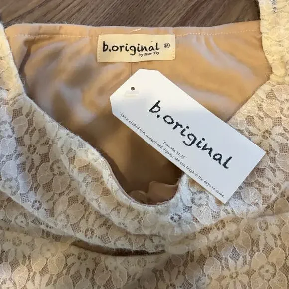 b.original Lace Bodysuit Medium Ivory Sweetheart Neck Boho Cottagecore Top - Picture 6 of 7